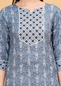 Stylish Blue Cotton Printed Kurta Bottom Set For Women-thumb1