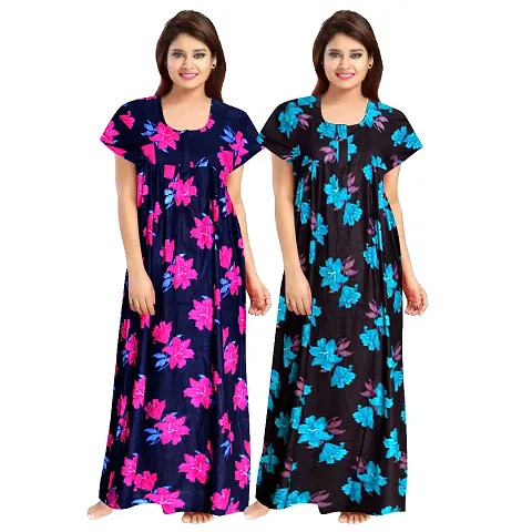 Stylish Embellished rich long nightwear Combo Pack of 2