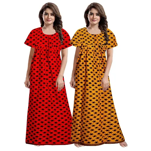 JVSP Women's Pure Cotton Printed Attractive Maxi Maternity Wear Comfortable Nightdresses ( Combo Pack of 2 PCs.)