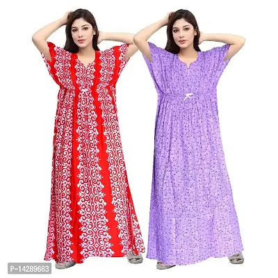 JVSP Women's Fashion Cotton Printed Full Length Maxi Night Gown Maternity Wear Kaftan Maxi Nighty (Combo Pack of 2)-thumb0