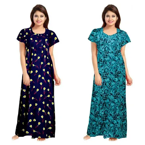 Stylish Embellished rich long nightwear Combo Pack of 2