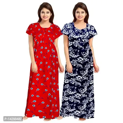 JVSP Women's 100% Cotton Printed Attractive Maxi Maternity Wear Comfort Nightdresses ( Combo Pack of 2 PCs.)