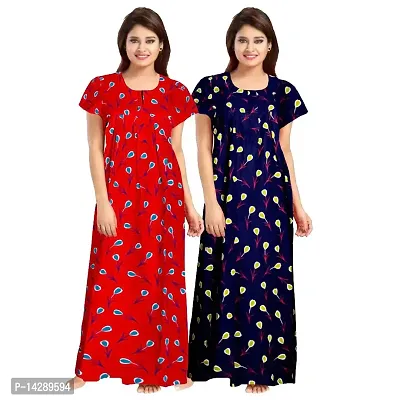 Mudrika Women's Cotton All Over Print Maxi Length Night Gown (ComboNT7691 XXL Red, Grey_Red, Grey_2XL)