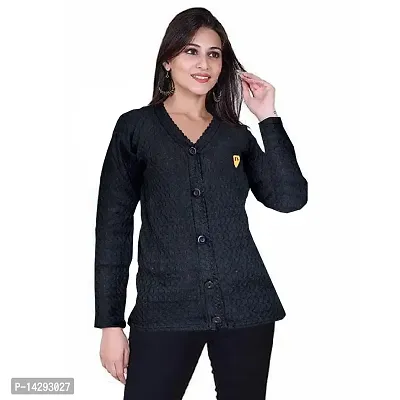 Lorina Women Wool V-Neck Button's Solid Print Cardigan's Sweaters Black