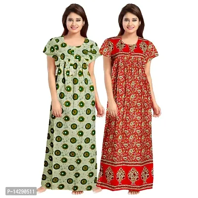 JVSP 100% Cotton Nighty for Women || Maxi Length Printed Nighty/Maxi/Night Gown/Night Dress/Nightwear Inner  Sleepwear for Women's (Combo Pack of 2)