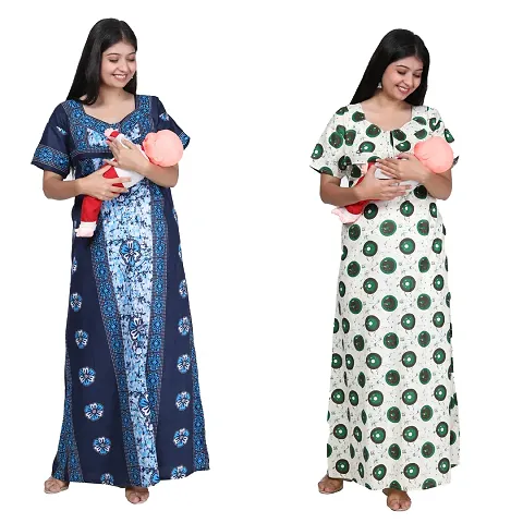 Women Printed Feeding Nighty Combo For Maternity Pack Of 2