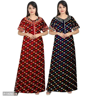 Nandini Women Wear Cotton Nighty Sleepwear Nightdress Nighty Long Maxi Free Size Nighties Combo (Pack of 2) Blue,White