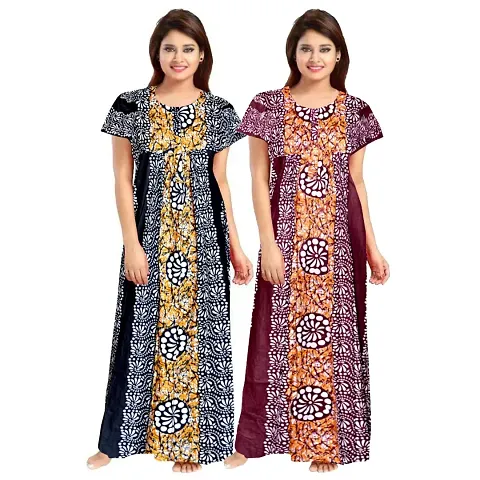 JVSP Women's 100% Cotton Printed Attractive Maxi Maternity Wear Comfort Nightdresses ( Combo Pack of 2 PCs.)