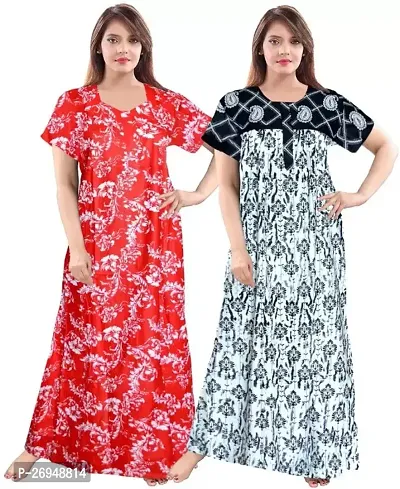 Elegant Multicoloured Cotton Printed Nighty For Women Combo Pack Of 2-thumb0