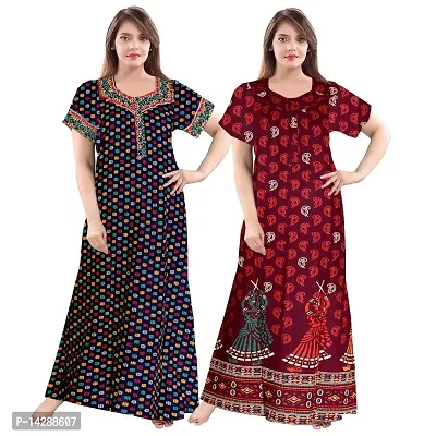 Nandini Women's Cotton All Over Print Maxi Night Gown (ComboNT6779 XXL Red, Purple_Red, Purple_2XL)-thumb0