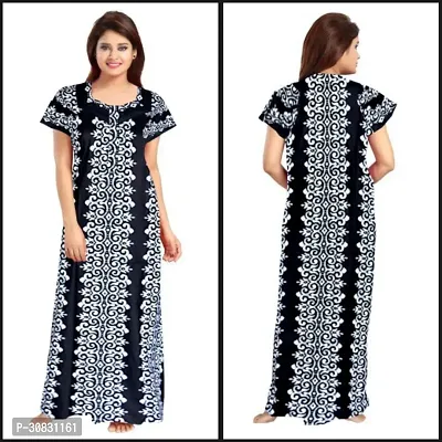 Elegant Black Cotton Blend Printed Nightdress For Women-thumb0