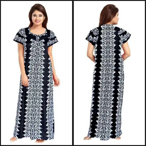 Trending Womens Round Neck Full Length Nightwear Night Gown Kaftan Nighty