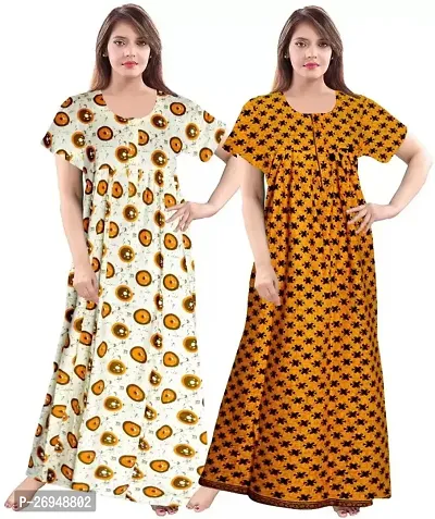 Elegant Multicoloured Cotton Printed Nighty For Women Combo Pack Of 2-thumb0