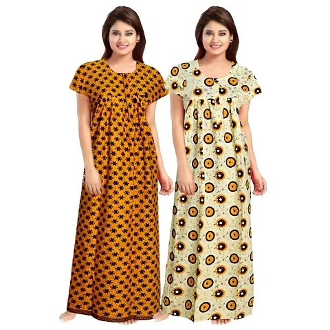 JVSP 100% Cotton Nighty for Women || Maxi Length Printed Nighty/Maxi/Night Gown/Night Dress/Nightwear Inner & Sleepwear for Women's (Combo Pack of 2)