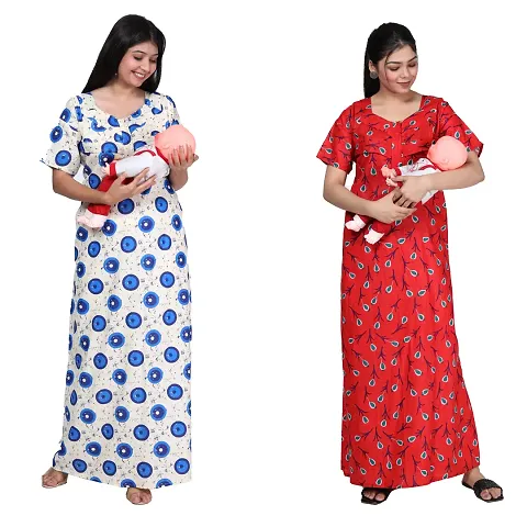 Women Printed Feeding Nighty Combo For Maternity Pack Of 2