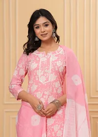 Stylish Pink Cotton Printed Kurta, Bottom and Dupatta Set For Women-thumb2