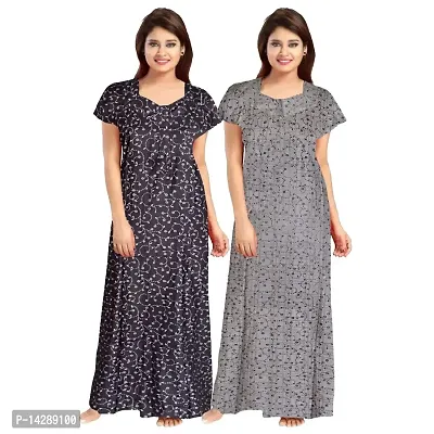 Lorina Women Fashion Cotton Printed Ankle Length Maxi Night Gown Nighty Combo Pack of 2 Yellow,Red-thumb0