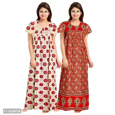 JVSP 100% Cotton Nighty for Women || Maxi Length Printed Nighty/Maxi/Night Gown/Night Dress/Nightwear Inner  Sleepwear for Women's (Combo Pack of 2)