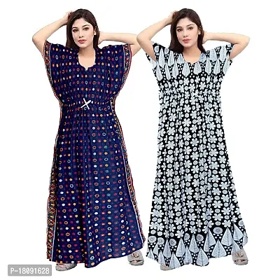 Stylish Embellished rich long Printed nightwear Combo Pack of 2-thumb0