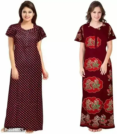 Elegant Multicoloured Cotton Printed Nighty For Women Combo Pack Of 2