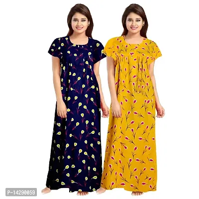 Lorina Women's Cotton Printed Ankle Length Nighty (ComboNT_9190, Multicolored, Free Size) - Pack of 2