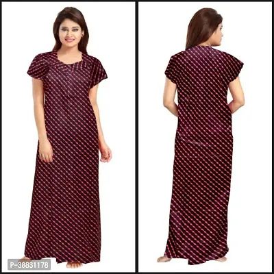 Elegant Brown Cotton Blend Printed Nightdress For Women