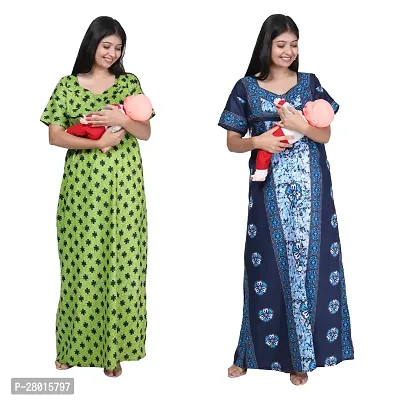 Women Printed Feeding Nighty For Maternity Wear In Amazing Colors And Best Fabric Pack Of 2