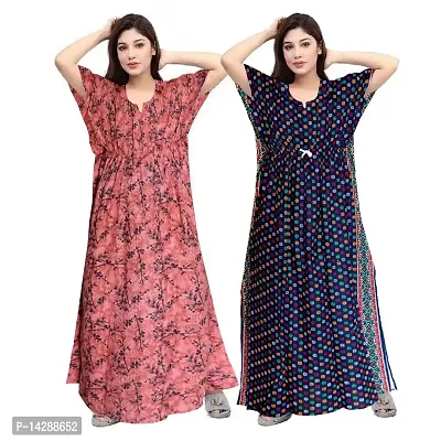 JVSP Women's Fashion Cotton Printed Full Length Maxi Night Gown Maternity Wear Kaftan Maxi Nighty (Combo Pack of 2)