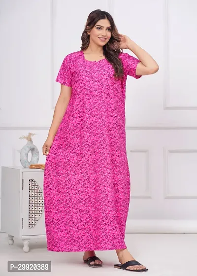 Elegant Pink Cotton Printed Nighty For Women-thumb2