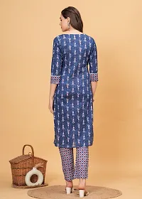 Stylish Blue Cotton Printed Kurta Bottom Set For Women-thumb3