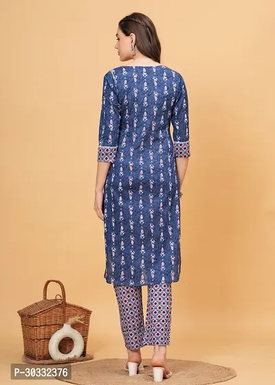 Stylish Blue Cotton Printed Kurta Bottom Set For Women-thumb4