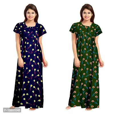 Stylish Embellished rich long Printed nightwear Combo Pack of 2-thumb0