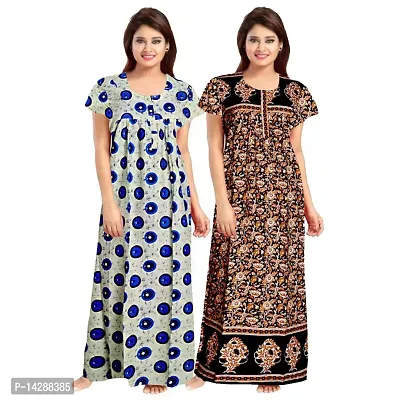 JVSP 100% Cotton Nighty for Women || Maxi Length Printed Nighty/Maxi/Night Gown/Night Dress/Nightwear Inner  Sleepwear for Women's (Combo Pack of 2)