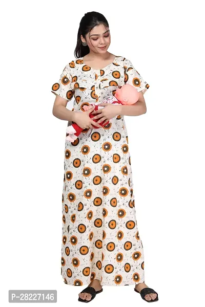 Elegant Cotton Blend Printed Maternity Feeding Nighty For Women