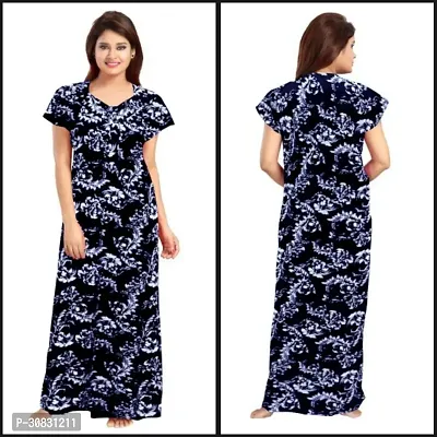 Elegant Blue Cotton Blend Printed Nightdress For Women