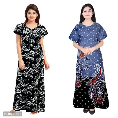 Stylish Embellished rich long Printed nightwear Combo Pack of 2-thumb0