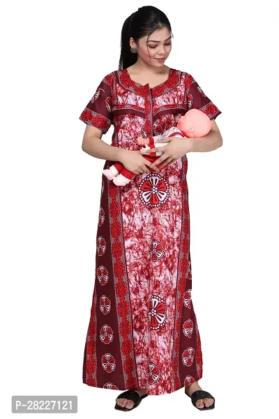 Elegant Cotton Blend Printed Maternity Feeding Nighty For Women