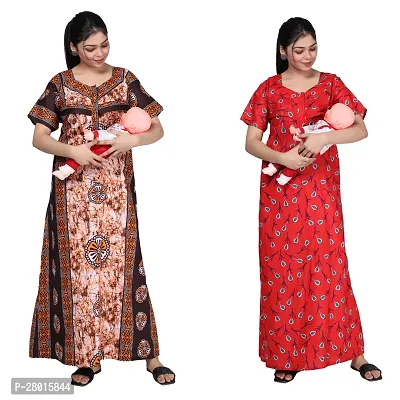 Women Printed Feeding Nighty For Maternity Wear In Amazing Colors And Best Fabric Pack Of 2-thumb0