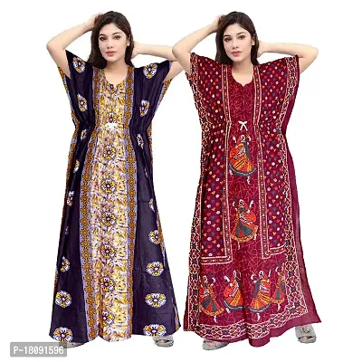 Stylish Embellished rich long Printed nightwear Combo Pack of 2