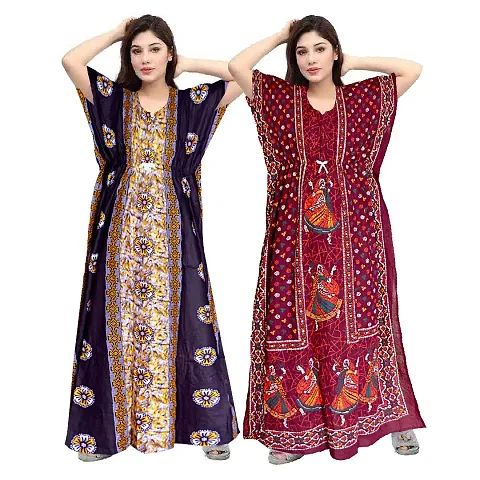 Stylish Embellished rich long nightwear Combo Pack of 2