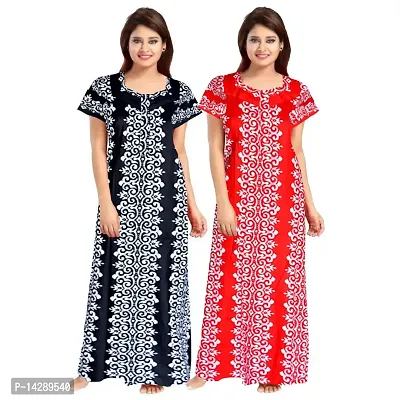 JVSP 100% Cotton Nighty for Women || Long Length Printed Nighty/Maxi/Night Gown/Night Dress/Nightwear Inner  Sleepwear for Women's (Combo Pack of 2)-thumb0