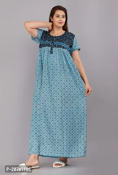 Trendy Cotton Blue Short Sleeves Nightwear For Women