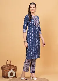 Stylish Blue Cotton Printed Kurta Bottom Set For Women-thumb2