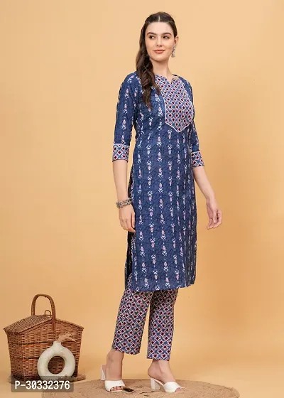 Stylish Blue Cotton Printed Kurta Bottom Set For Women-thumb3