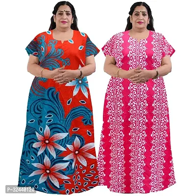 Stylish Cotton Printed Nighty For Women Pack Of 2