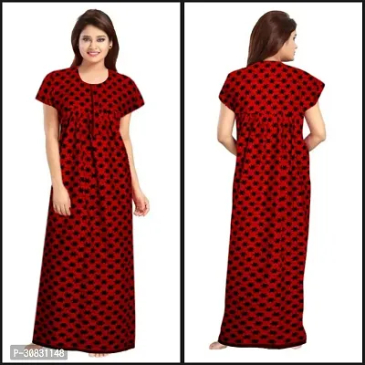 Elegant Red Cotton Blend Printed Nightdress For Women-thumb0