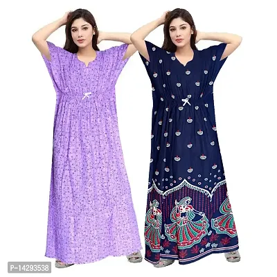 Lorina Women's Pure Cotton Printed Regular Wear Kaftan Maxi Nighties