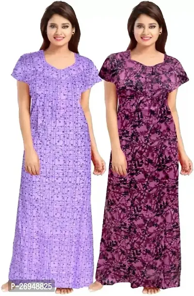 Elegant Multicoloured Cotton Printed Nighty For Women Combo Pack Of 2-thumb0