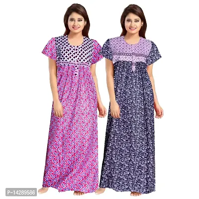 Nandini Women's Cotton Maxi Nighty Length 55 inch Sleepwear/Nighty/Night Gown/Night Dress/Nighty Free Size - Pack of 2 Brown,Pink-thumb0