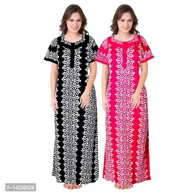 JVSP 100% Cotton Nighty for Women || Full Length Printed Nighty/Maxi/Night Gown/Night Dress/Nightwear Inner  Sleepwear for Women's (Combo Pack of 2)